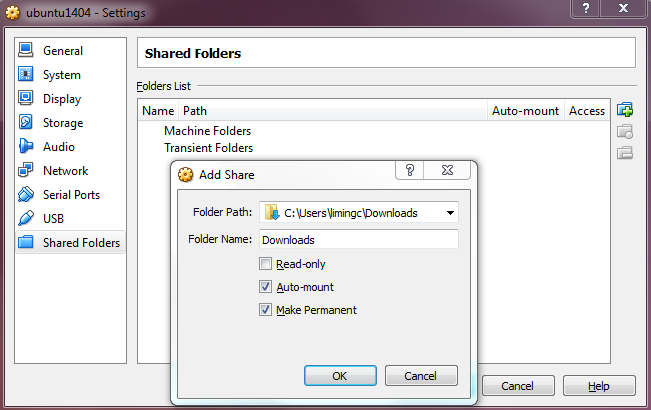 Specify folder to share folder